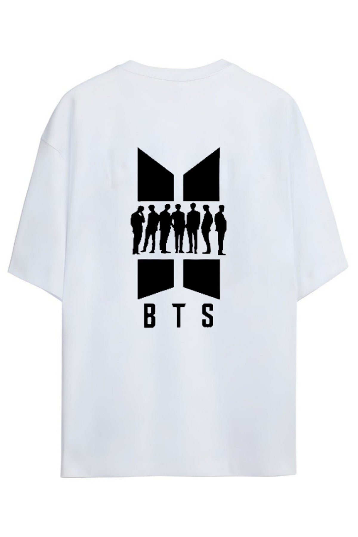 Beyaz BTS K-Pop Yazılı Sırt Baskılı Relaxed Kalıp Pamuklu Unisex T-Shirt - 88