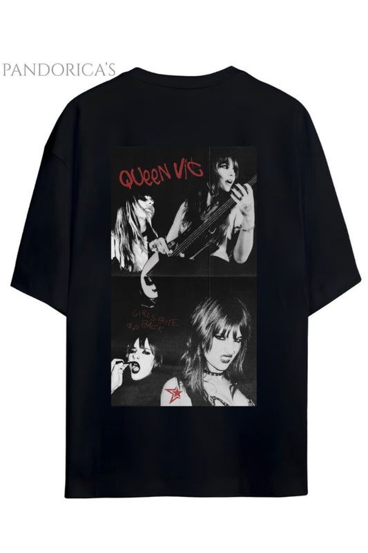MANESKİN TASARIM SERİSİ "QUEEN VIC-GIRLS BITE BACK" YAZILI SIRT BASKILI UNISEX TİŞÖRT