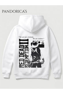 Red Dead Redemption Tasarımı "OUTLAWS FOR LIFE" Yazılı SIRT Baskılı Unisex Kapüşonlu Pamuklu Sweatshirt Hoodie