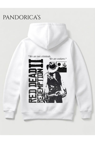 Red Dead Redemption Tasarımı "OUTLAWS FOR LIFE" Yazılı SIRT Baskılı Unisex Kapüşonlu Pamuklu Sweatshirt Hoodie