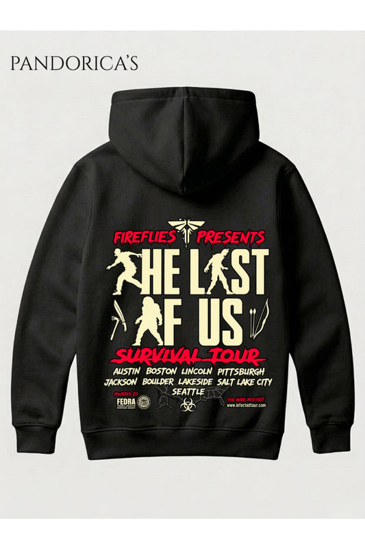 THE LAST OF US Özel Tasarımı "FIREFLIES PRESENTS" Yazılı SIRT BASKILI Unisex Kapüşonlu %100 Pamuk Gamer Sweatshirt (Hoodie)