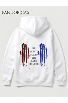 DETROIT:BECOME HUMAN Tasarımı "WE DON'T BLEED THE SAME COLOUR" Yazılı SIRT VE ÖN Baskılı Unisex Kapüşonlu Pamuklu Sweatshirt Hoodie