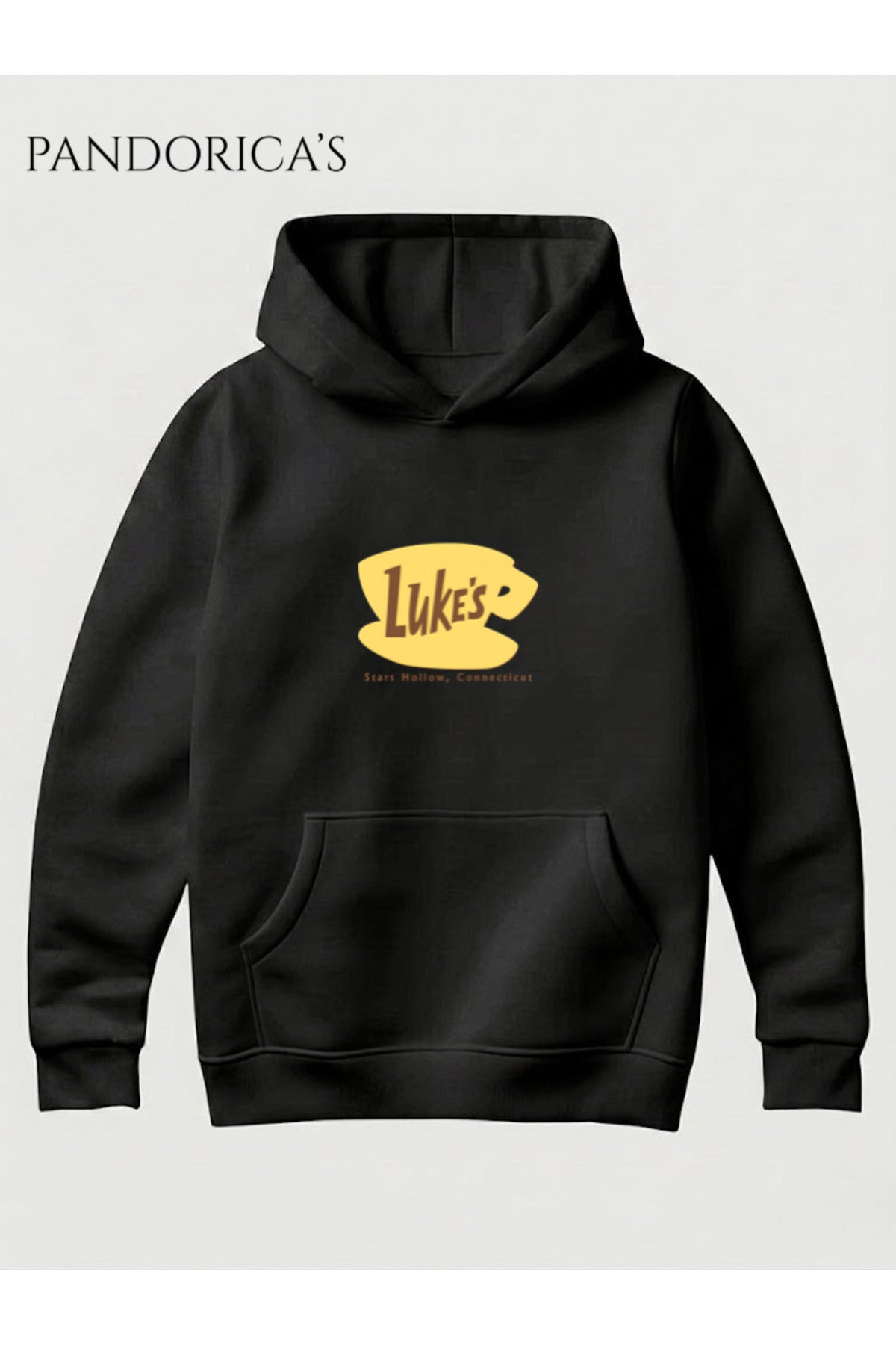 Siyah Gilmore Girls İkonik "Luke's" Tasarımı Yazılı Baskılı Unisex Kapüşonlu Pamuklu Sweatshirt Hoodie - 141