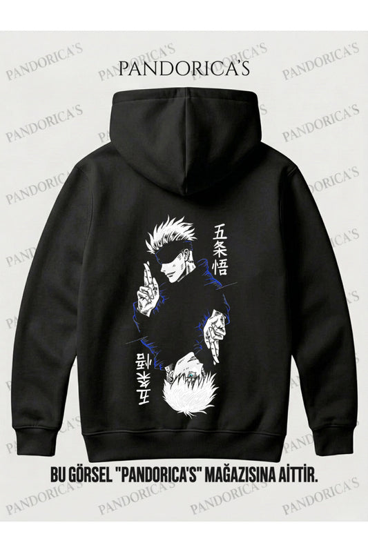 JUJUTSU KAISEN ANİME Tasarımı Yazılı "SATORU GOJO" SIRT BASKILI Unisex Kapüşonlu Pamuklu Sweatshirt (Hoodie)