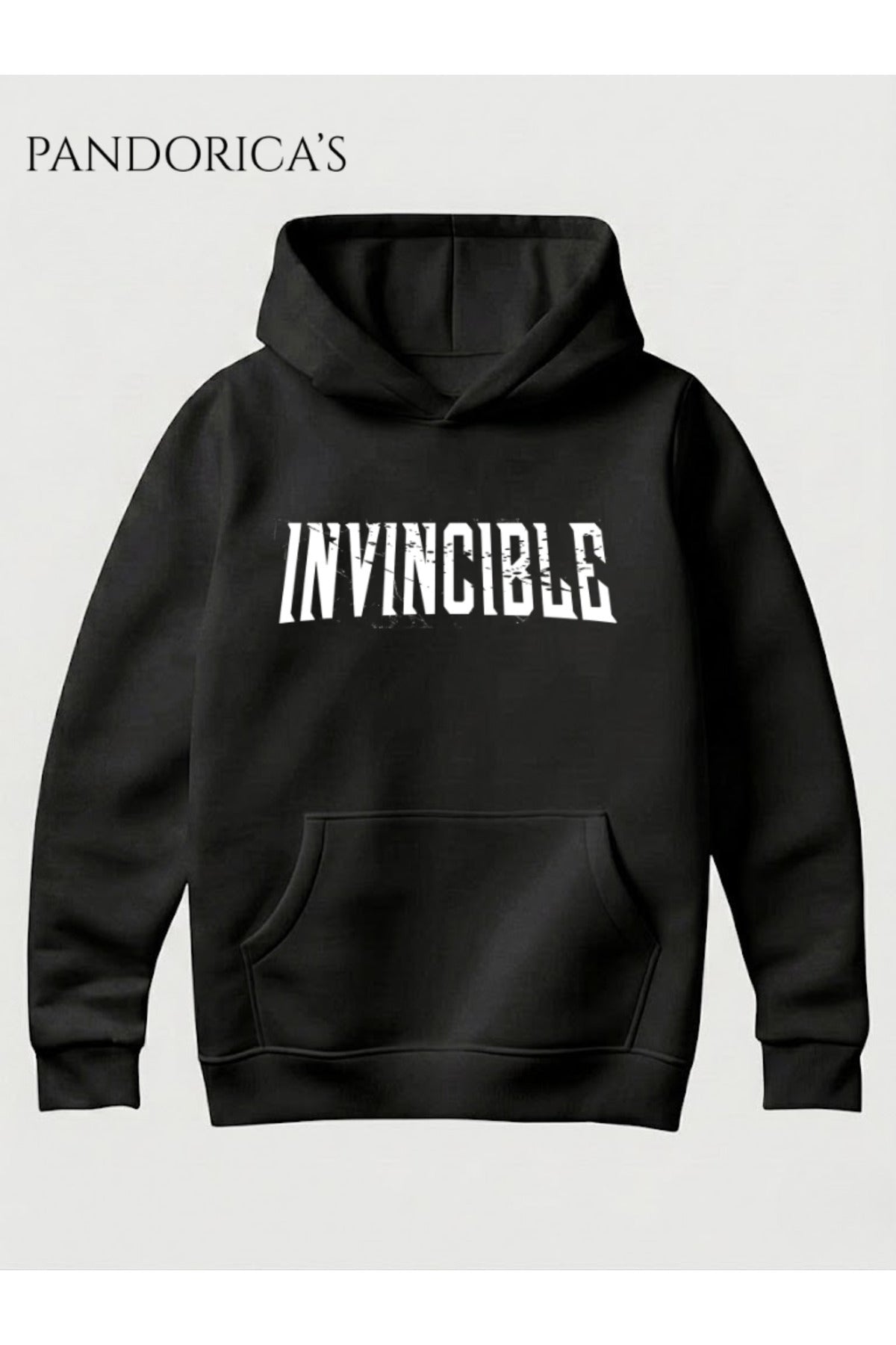 Siyah Invincible Friends & Foes Tasarım Serisi Yazılı Sırt Ve Ön Baskılı Unisex Kapüşonlu Pamuklu Sweatshirt (Hoodie) - 37