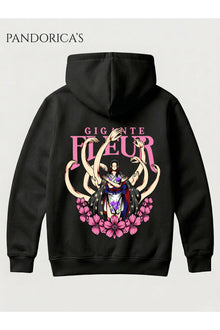 One Piece Özel Tasarım Serisi "GIGANTE FLEUR" Yazılı Sırt Baskılı Unisex Kapüşonlu Pamuklu Sweatshirt (Hoodie)