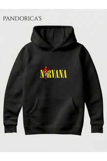 NIRVANA Tasarımı Yazılı Baskılı Unisex Kapüşonlu Pamuklu Sweatshirt Kanguru Cep Hoodie