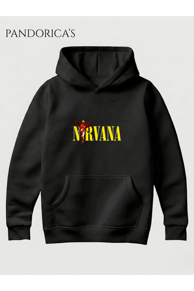 NIRVANA Tasarımı Yazılı Baskılı Unisex Kapüşonlu Pamuklu Sweatshirt Kanguru Cep Hoodie