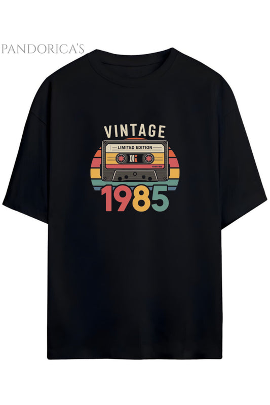 Pandorica's Vintage 1985 Doğum Yılı Baskılı Retro Tasarım Serisi Unisex Pamuklu Tişört