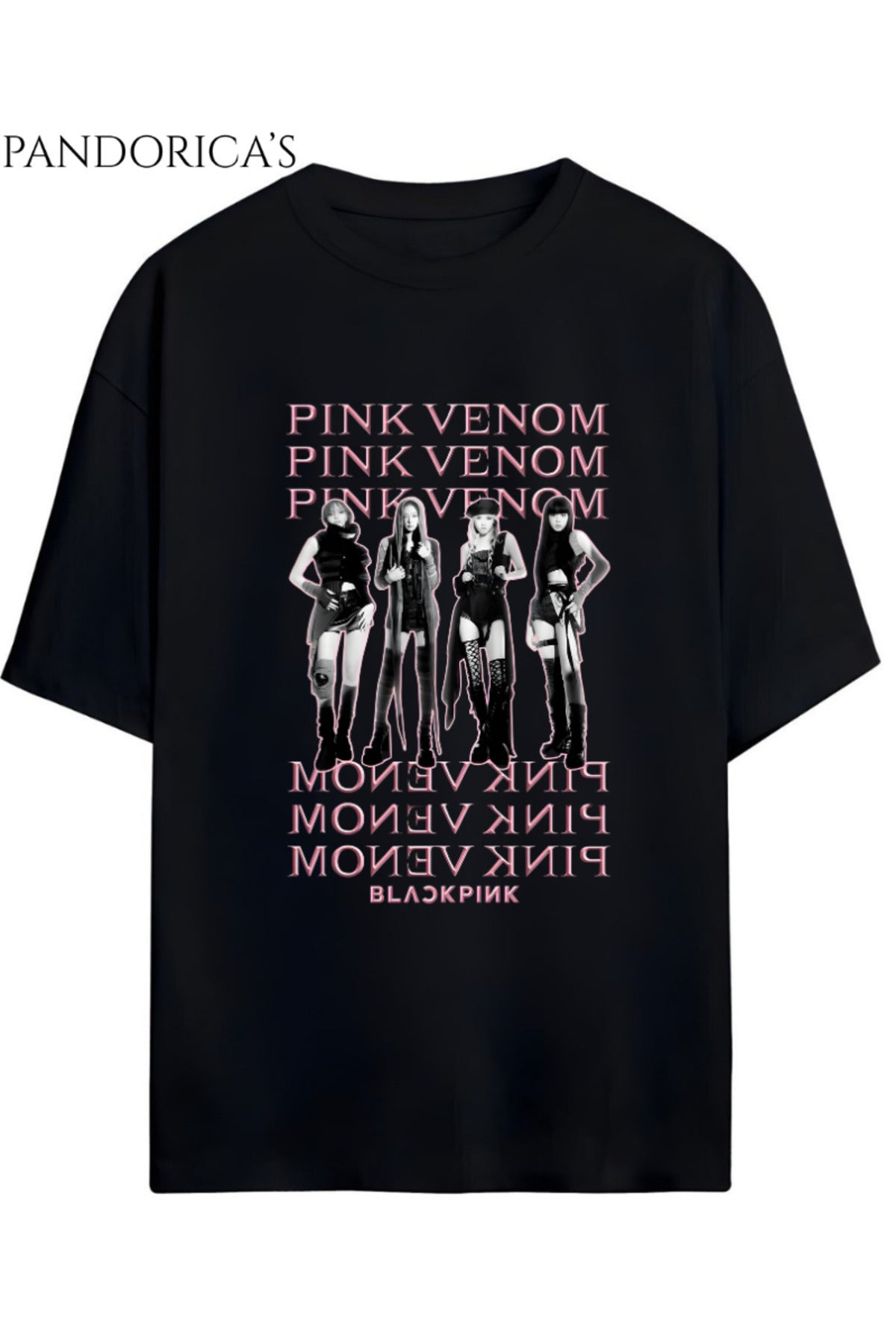 BLACKPINK Tasarım Serisi "Pink Venom" Yazılı Baskılı Unisex Relaxed Kalıp Tişört
