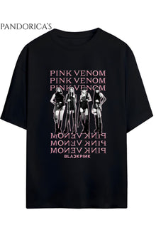BLACKPINK Tasarım Serisi "PINK VENOM" Yazılı Baskılı Unisex Relaxed Kalıp Tişört