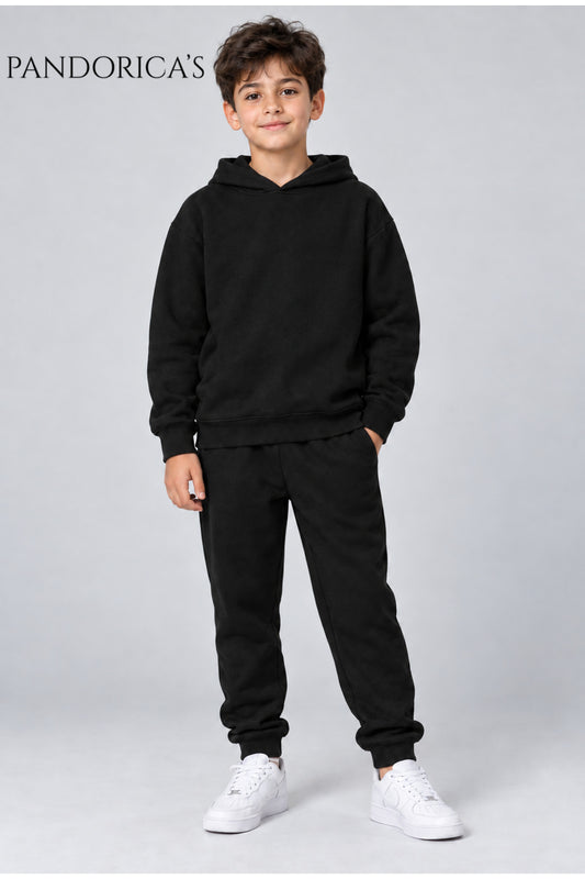 Unisex Çocuk Kapüşonlu Sweatshirt ve Eşofman Altı İkili Takım – Rahat Kesim, 3 İplik Şardonlu Pamuklu (Hoodie)