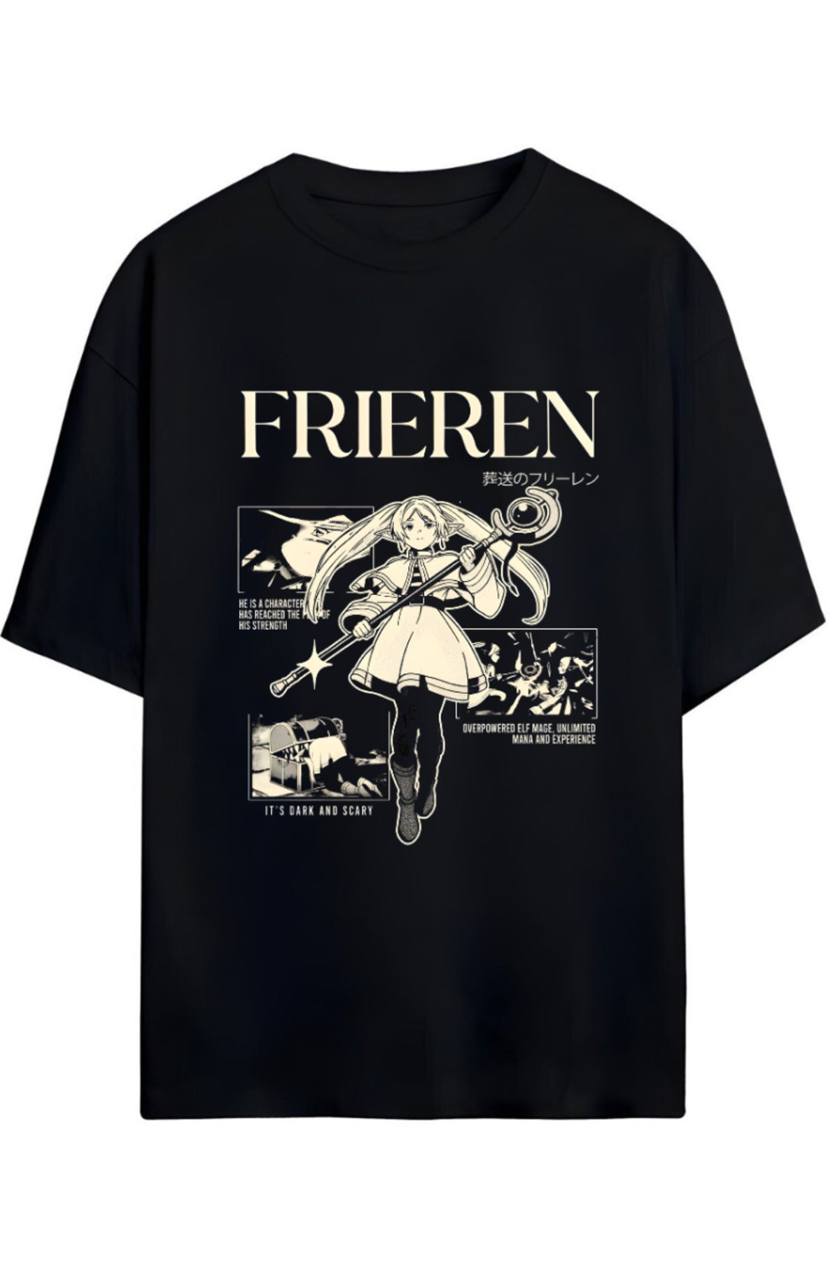 Siyah Frieren: Beyond Journey's End (Sousou No Frieren) Baskılı Yazılı Pamuklu Unisex Tişört - 13
