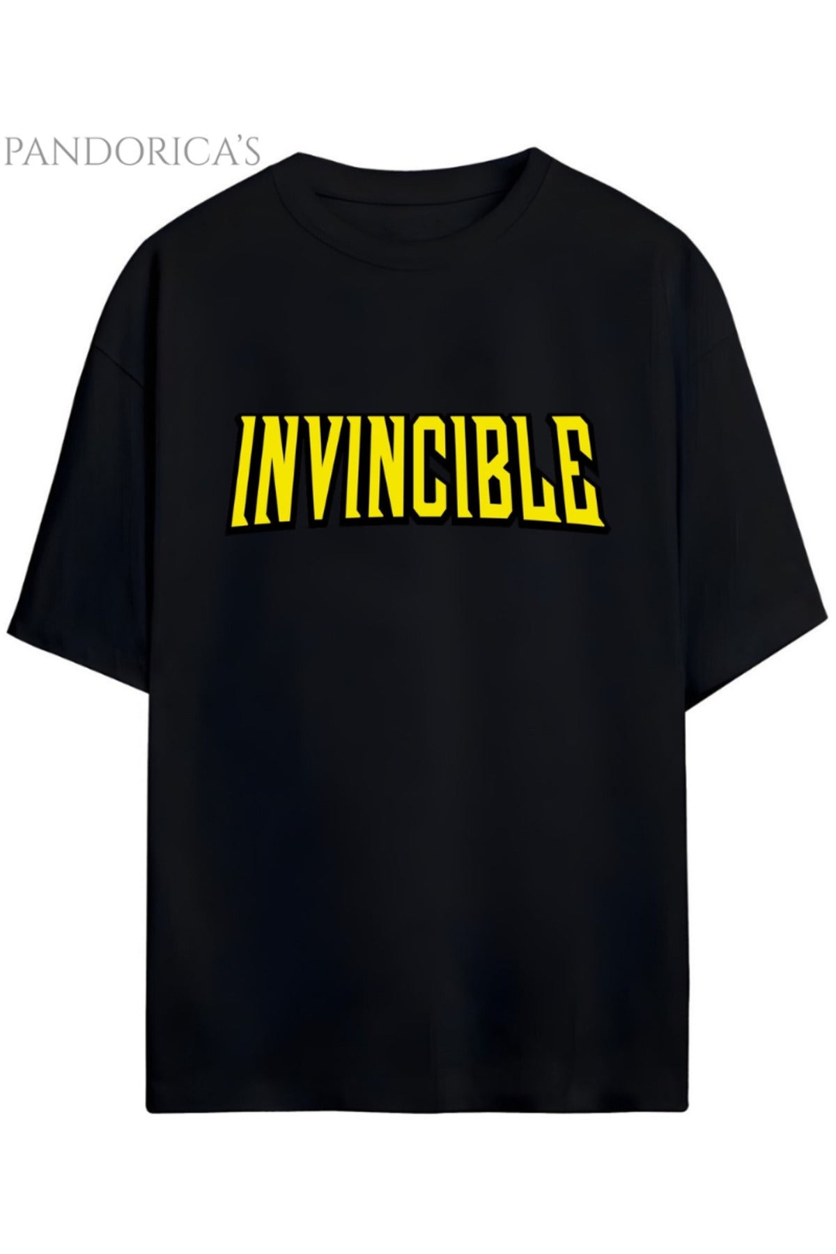 Siyah Invincible Yazılı Baskılı Pamuklu Relaxed Kalıp Unisex Tişört - 13