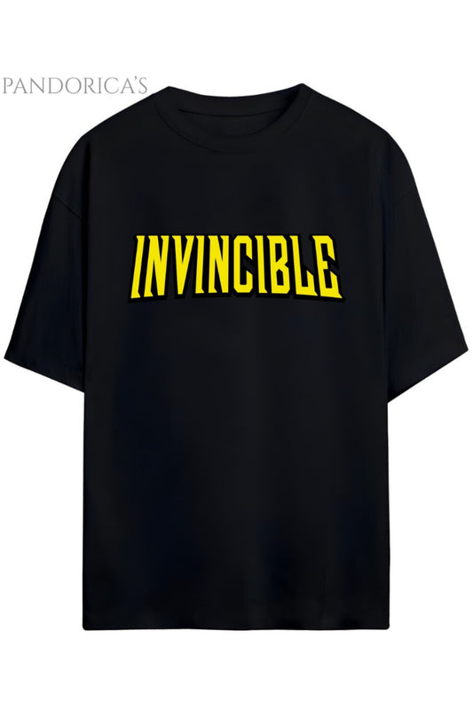 INVINCIBLE YAZILI BASKILI PAMUKLU RELAXED KALIP UNISEX TİŞÖRT