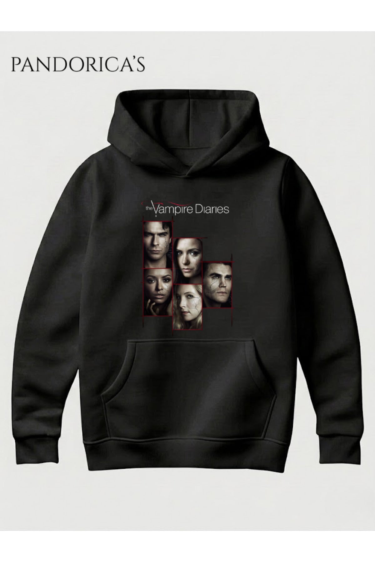 Siyah The Vampire Diaries Tasarımı Yazılı Baskılı Pamuklu Kapüşonlu Unisex Sweatshirt Hooded Hoodie - 33