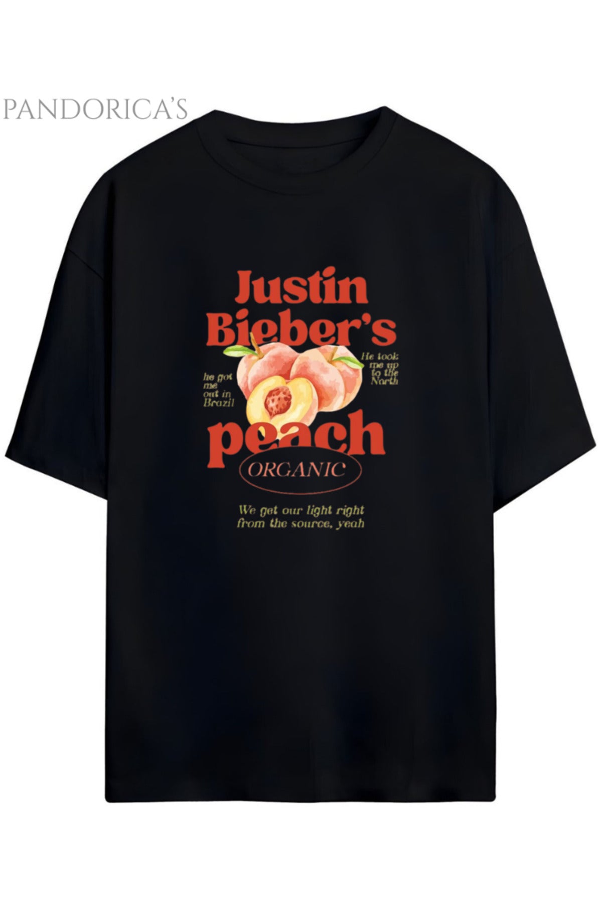 Siyah Justin Bieber Serisi Peaches Yazılı Baskılı Pamuklu Unisex Tişört - 9
