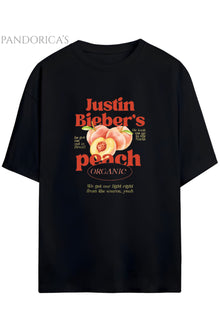 Justin Bieber Serisi Peaches Yazılı Baskılı Pamuklu Unisex Tişört
