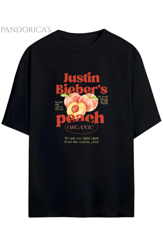 Justin Bieber Serisi Peaches Yazılı Baskılı Pamuklu Unisex Tişört