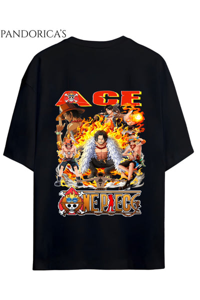 ONE PIECE TASARIM SERİSİ "ACE" SIRT BASKILI YAZILI UNISEX PAMUKLU RELAXED KALIP T-SHIRT