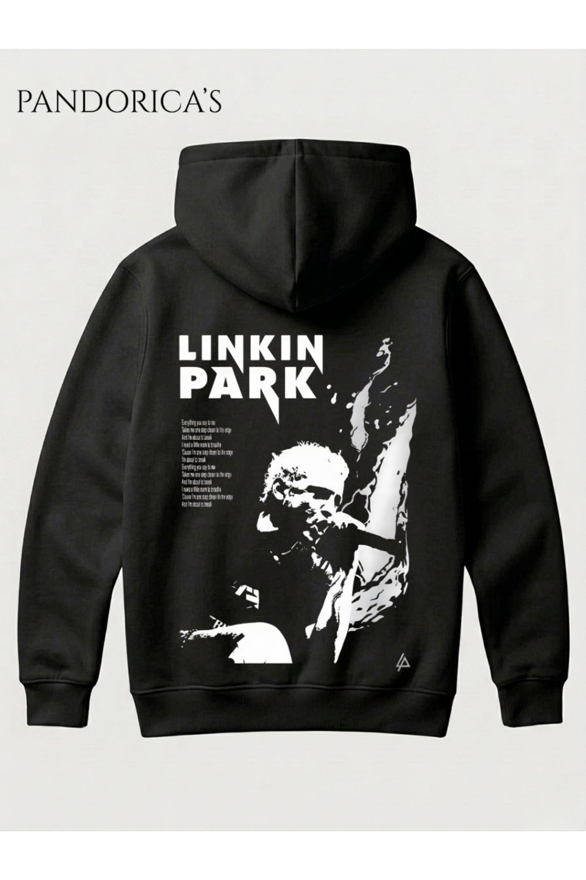 Linkin Park Chester Bennigton Tasarımı Şarkı Sözü Yazılı (Lyrics) Sırt Baskılı Unisex Kapüşonlu Pamuklu Sweatshirt Hoodie