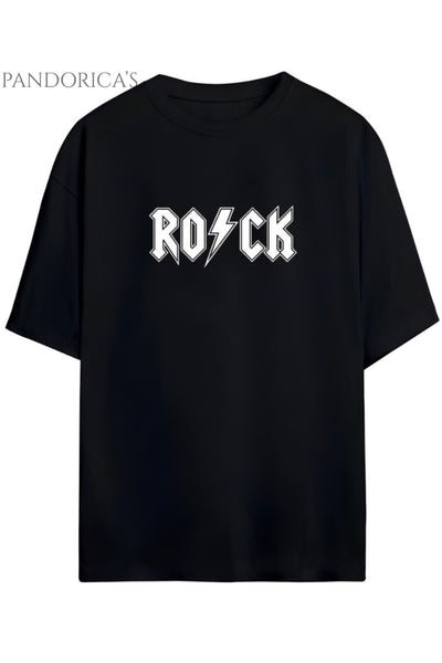 Pandorica's ROCK Tasarım Serisi "ROCK" Yazılı Baskılı Relaxed Kalıp Unisex Pamuklu T-shirt