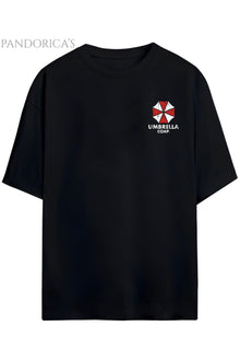 Pandorica's Resident Evil Umbrella Corp. Tasarimi Göğüs ve Sırt Baskılı Unisex Pamuklu T-shirt