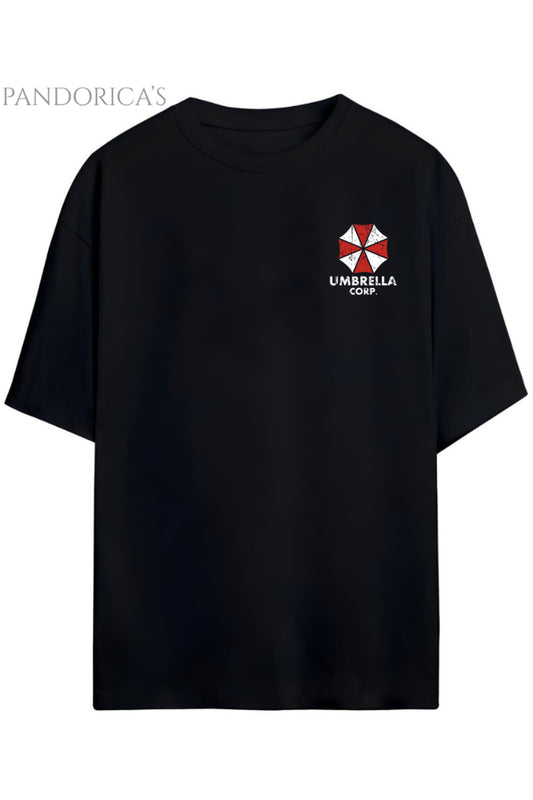 Pandorica's Resident Evil Umbrella Corp. Tasarimi Göğüs ve Sırt Baskılı Unisex Pamuklu T-shirt