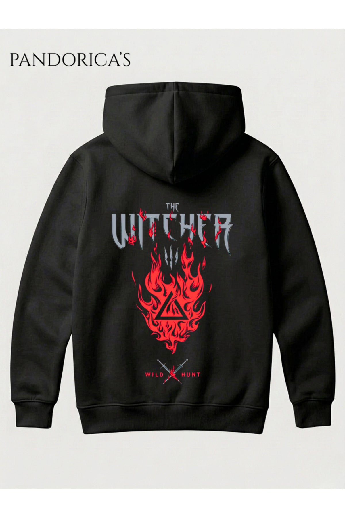 The Witcher Wild Hunt Tasarımı Yazılı Sırt Baskılı Unisex Kapüşonlu Pamuklu Gamer Sweatshirt Hoodie
