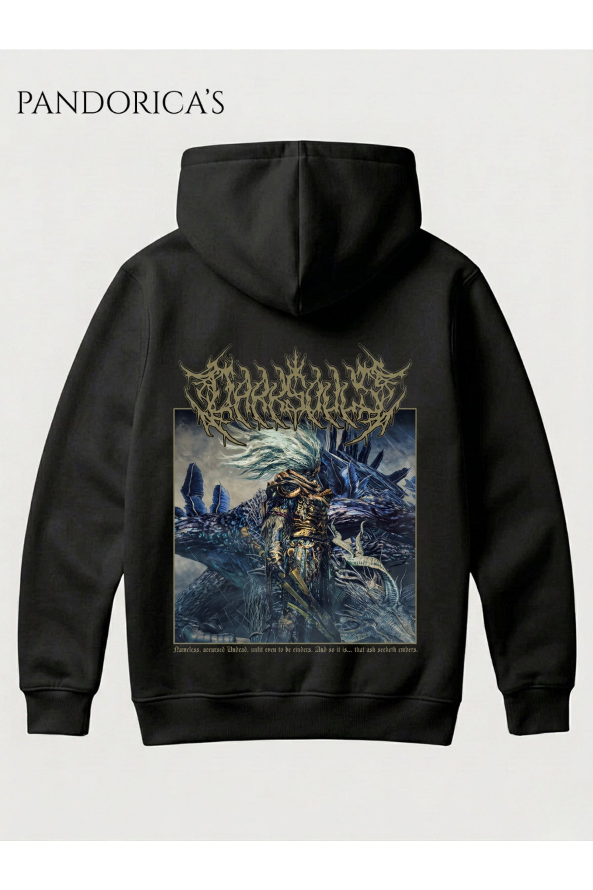 Dark Souls 3 Tasarım Serisi "Nameless King" Yazılı Sırt Baskılı Unisex Kapüşonlu Pamuklu Sweatshirt Gamer Hoodie