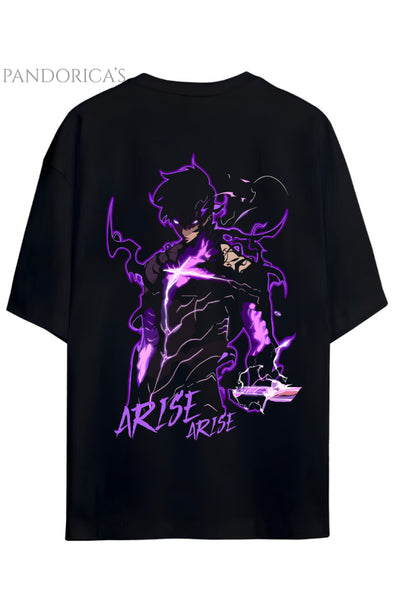 Solo Leveling Anime Tasarım Serisi Sung Jinwoo Yazılı Sırt Baskılı Pamuklu Unisex Tişört