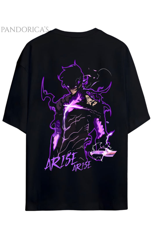 Solo Leveling Anime Tasarım Serisi Sung Jinwoo Yazılı Sırt Baskılı Pamuklu Unisex Tişört