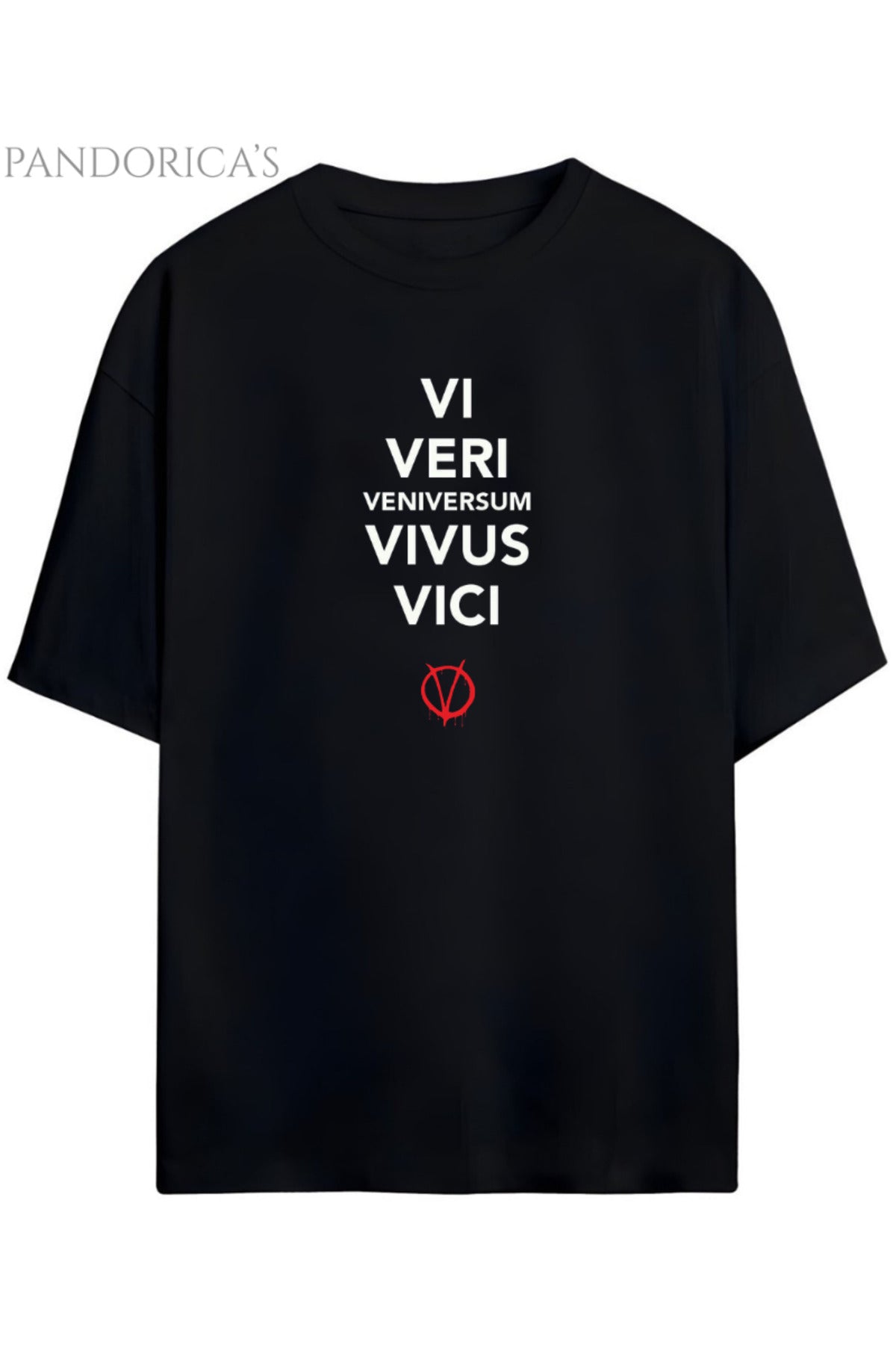 Siyah Pandorica's V For Vendetta Tasarımı Unisex Pamuklu T-Shirt - 5