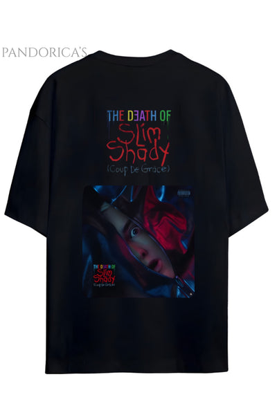 EMINEM "THE DEATH OF SLIM SHADY" ALBUM TASARIMI SIRT BASKILI YAZILI PAMUKLU UNISEX TİŞÖRT