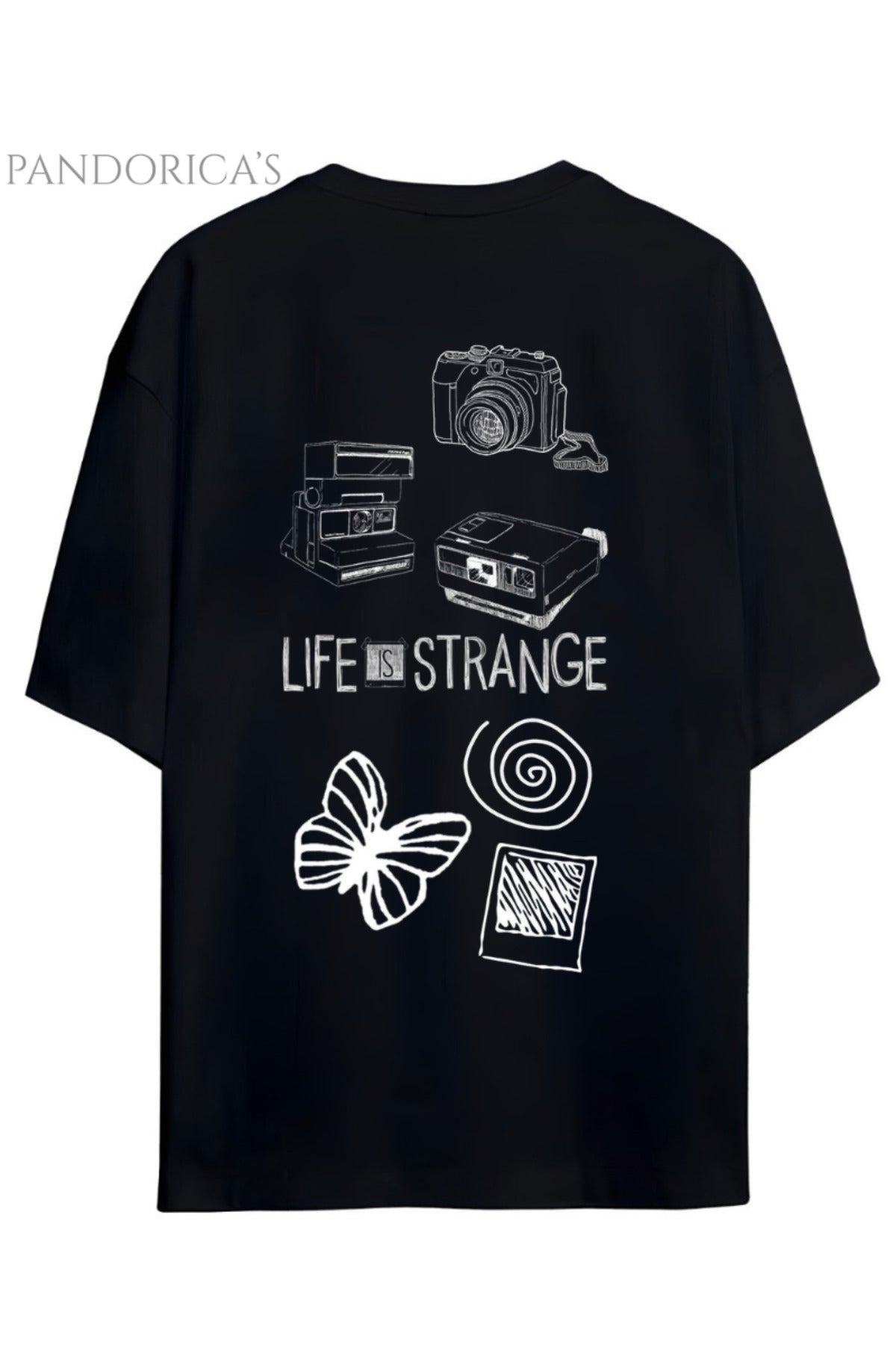 Siyah Life Is Strange Tasarım Serisi Baskılı Pamuklu Relaxed Kalıp Unisex Tişört - 21