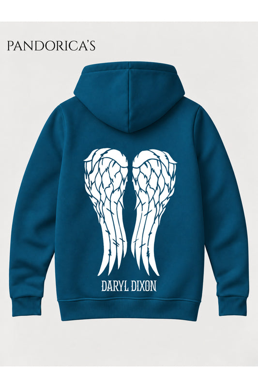 THE WALKING DEAD Tasarımı "DARYL DIXON" Yazılı SIRT Baskılı %100 Pamuk 3 İplik Kışlık Kapüşonlu Kanguru Cepli Basic Sweatshirt (Hoodie)