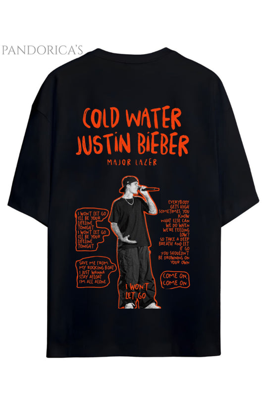 Justin Bieber Serisi Cold Water Şarkı Sözü Lyrics Yazılı Sırt Baskılı Pamuklu Unisex Tişört