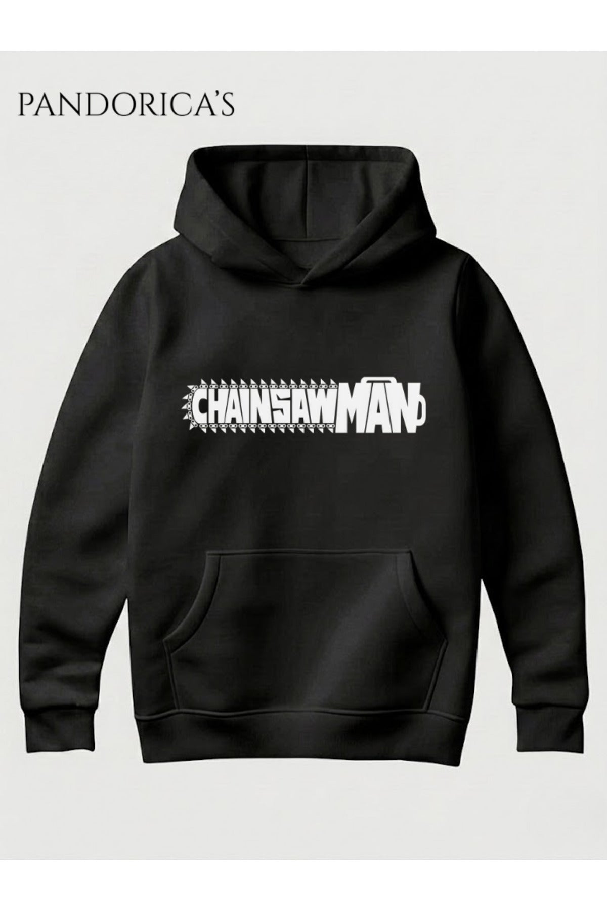 Siyah Chainsaw Man Anime Manga Tasarım Serisi Yazılı Baskılı Unisex Kapüşonlu Pamuklu Sweatshirt Hoodie - 33