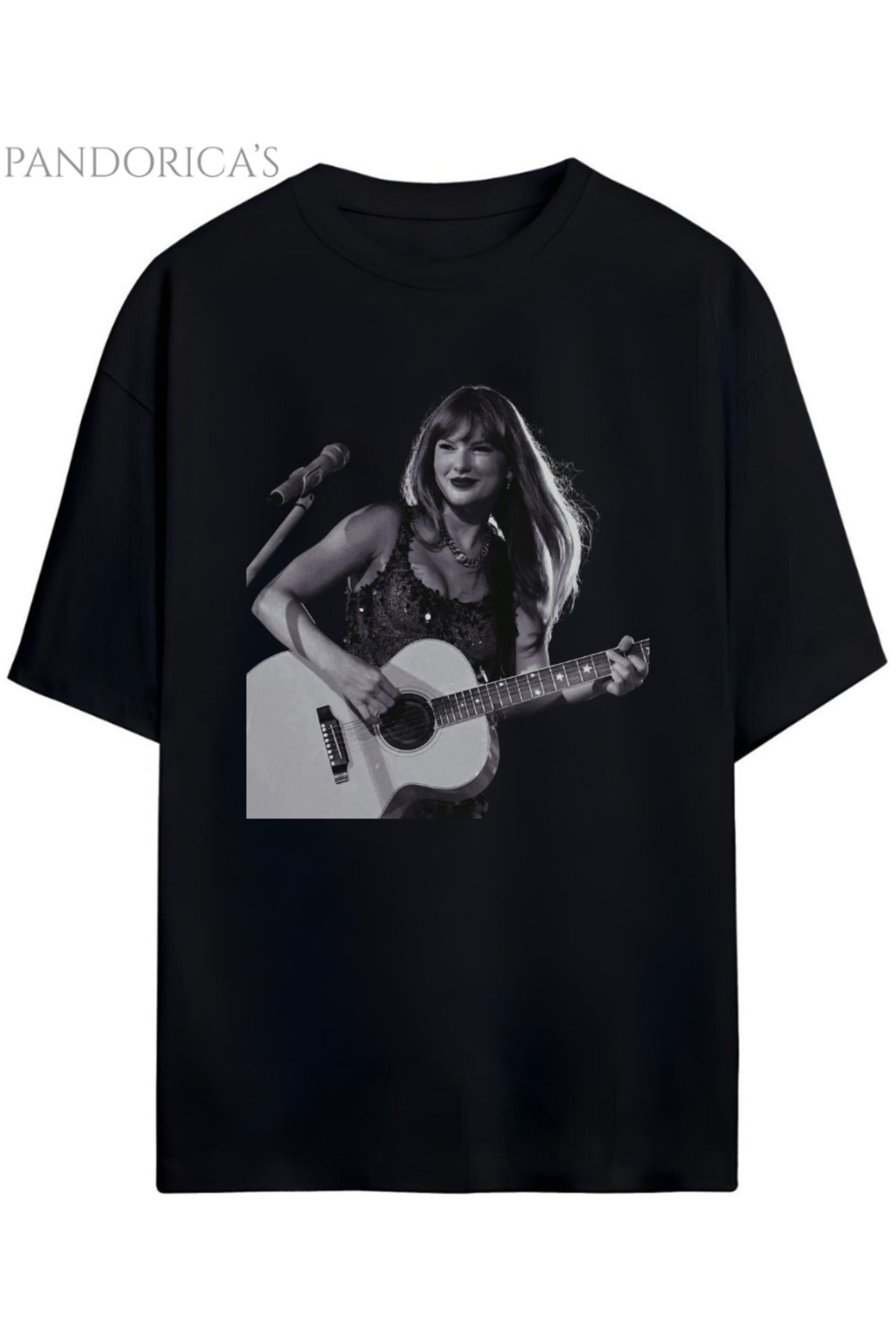 Siyah Pandorica's Taylor Swift Tasarımı Yazılı Baskılı Unisex Pamuklu T-Shirt - 37