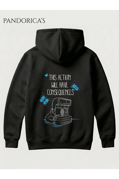 LIFE IS STRANGE Tasarımı "This Action Will Have Consequences..." Yazılı SIRT VE ÖN Baskılı Unisex Kapüşonlu Pamuklu Sweatshirt Hoodie