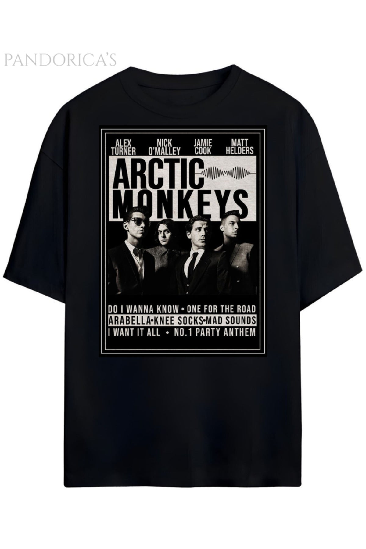 Siyah Pandorica's Arctic Monkeys Tasarımı Unisex Pamuklu T-Shirt - 11