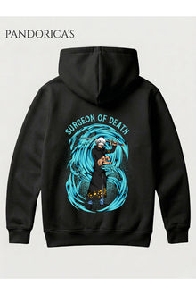 One Piece Özel Tasarım Serisi "SURGEON OF DEATH" Yazılı Sırt Baskılı Unisex Kapüşonlu Pamuklu Sweatshirt (Hoodie)