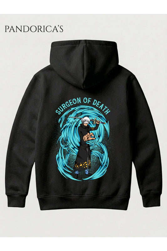 One Piece Özel Tasarım Serisi "SURGEON OF DEATH" Yazılı Sırt Baskılı Unisex Kapüşonlu Pamuklu Sweatshirt (Hoodie)