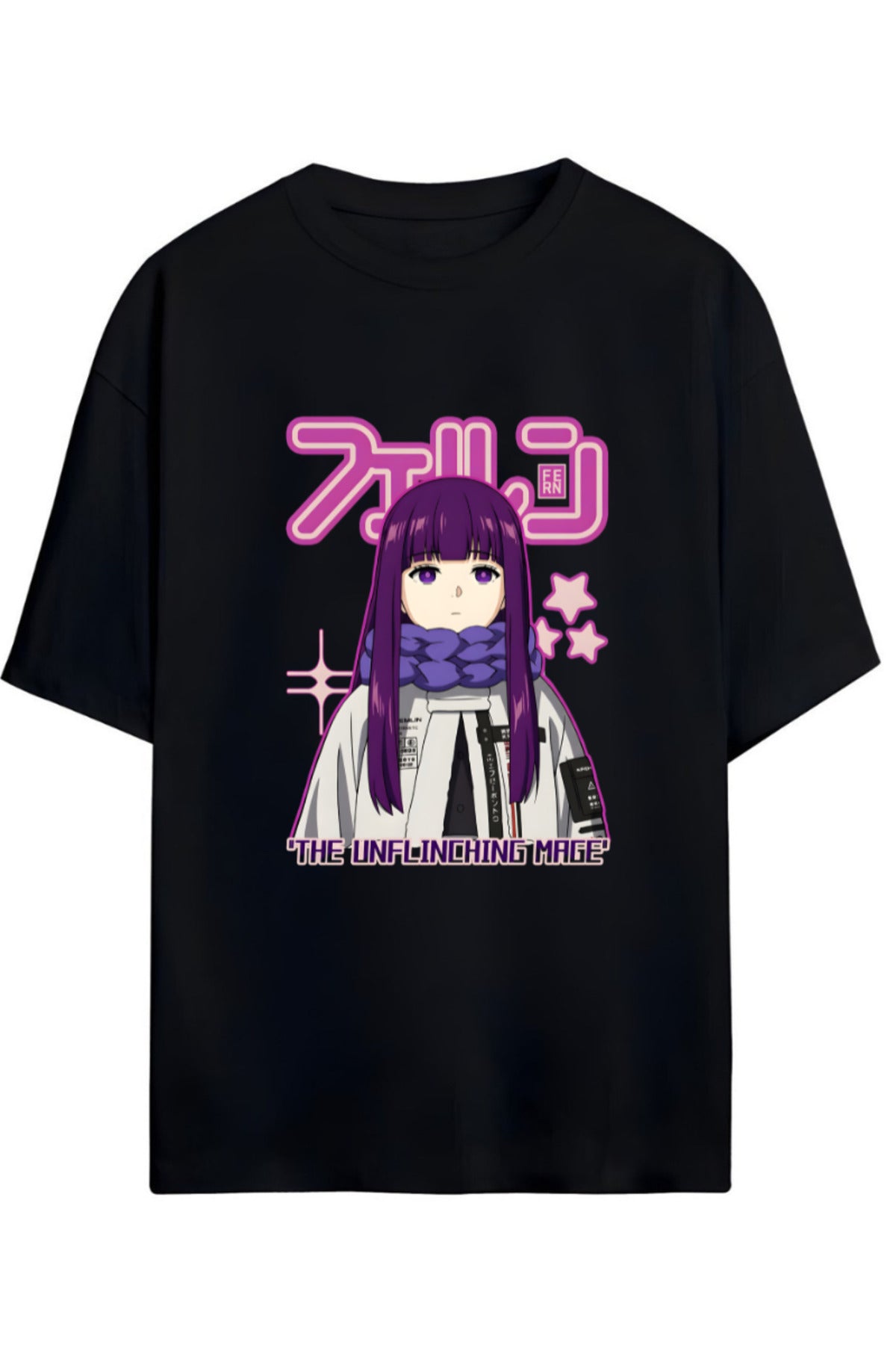 Siyah Frieren: Beyond Journey's End (Sousou No Frieren) Fern Baskılı Yazılı Pamuklu Unisex Tişört - 69