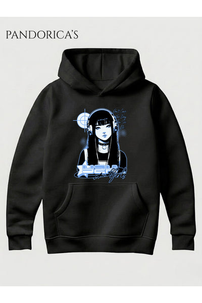 Unisex Y2K Girls Anime Kız Baskılı Kapüşonlu Sweatshirt Cyberpunk Pamuklu Streetwear Hoodie