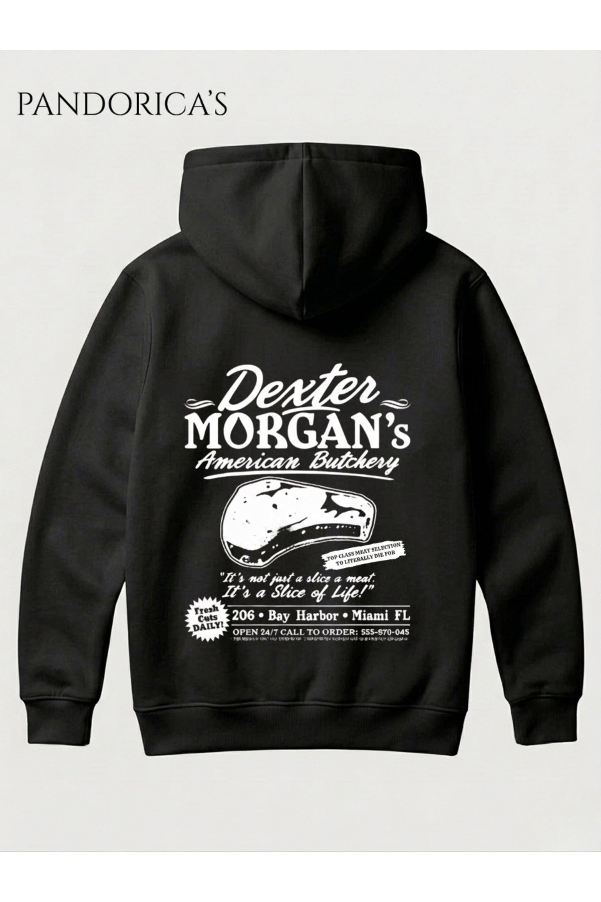 Dexter Özel Tasarımı "Dexter Morgan's American Butchery" Yazılı Sırt Baskılı Unisex Kapüşonlu Pamuklu Sweatshirt Hoodie