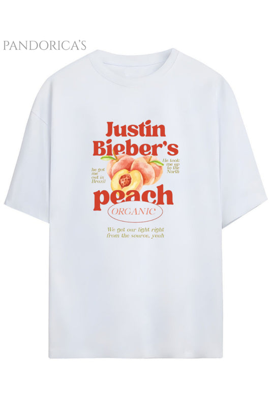 Justin Bieber Serisi Peaches Yazılı Baskılı Pamuklu Unisex Tişört