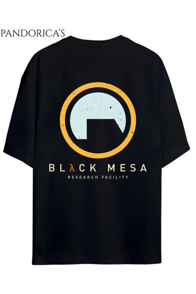 Half Life Tasarım Serisi "BLACK MESA RESEARCH FACILITY" Yazılı Sırt Baskılı Pamuklu Relaxed Kalıp Gamer Tişört