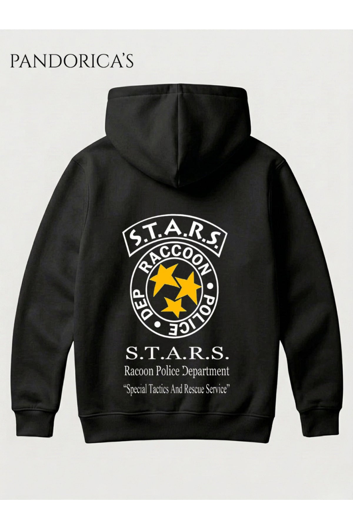 Siyah Resident Evil "R.P.D S.T.A.R.S Racoon Police Dep." Tasarımı Yazılı Sırt Ve Göğüs Baskılı Unisex Kapüşonlu Pamuklu Gamer Sweatshirt Hoodie - 88