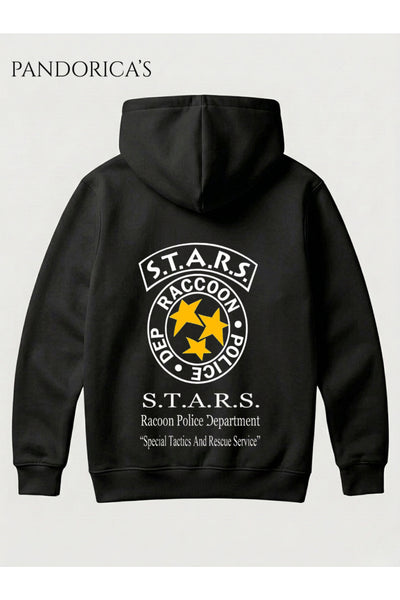 Resident Evil "R.P.D S.T.A.R.S RACOON POLICE DEP." Tasarımı Yazılı SIRT Ve GÖĞÜS Baskılı Unisex Kapüşonlu Pamuklu Gamer Sweatshirt Hoodie